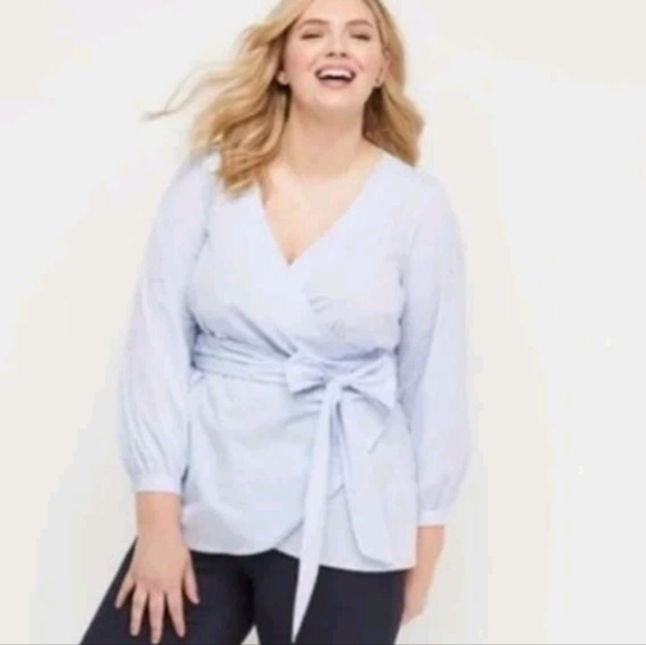 LANE BRYANT Blue Gingham Long Sleeve Wrap Top Size 26 (2028) - Picture 1 of 7
